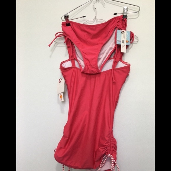 Divinita Sole Pink Coral Stripe Ruffle Tankini 2ps B. - Picture 6 of 8